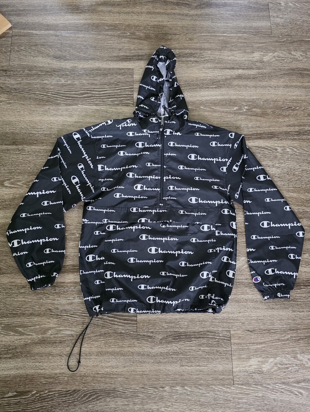 Champion All-Over Logo Windbreaker – Size Small 🖤